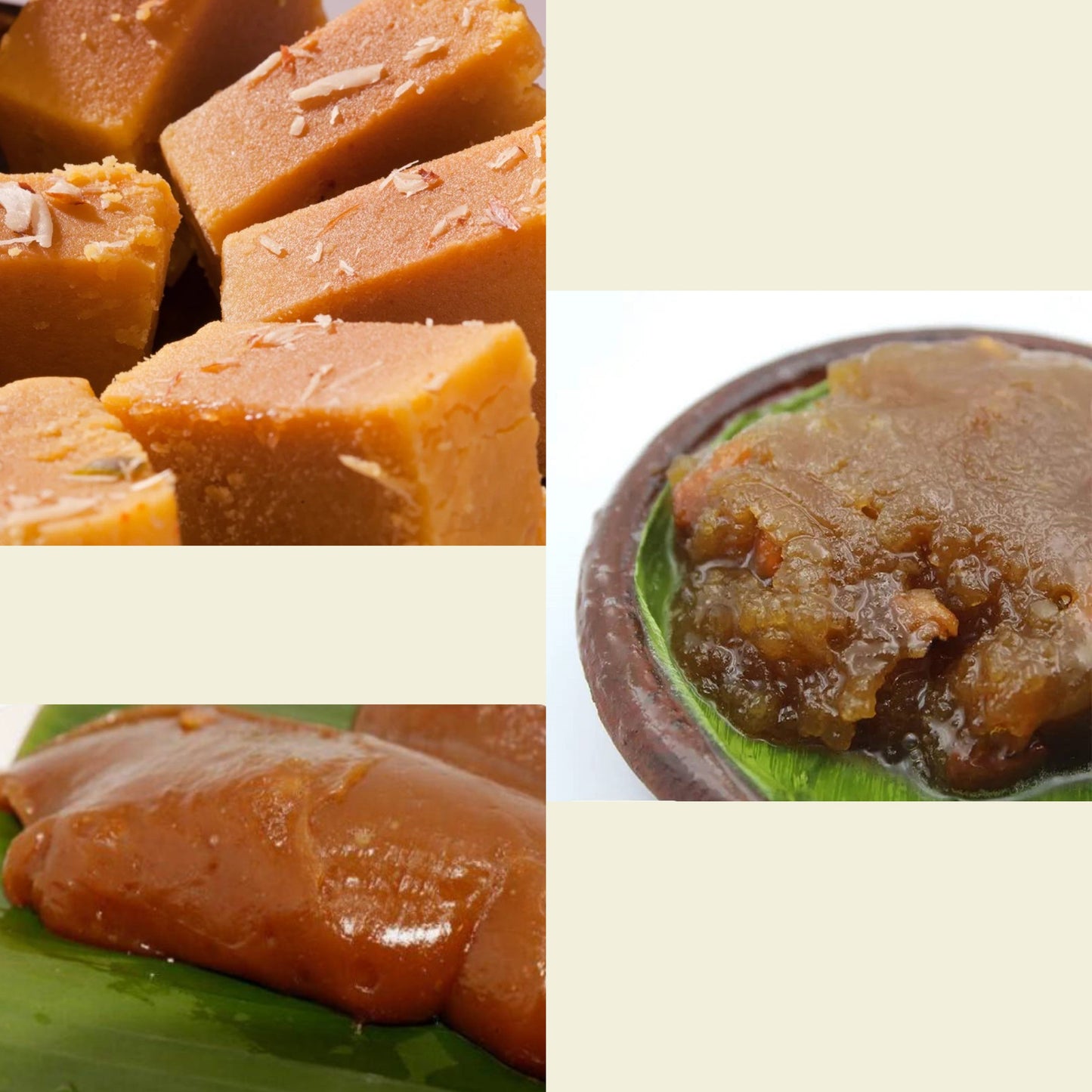 Thoothukudi Muscoth Halwa + Jaggery Fig Dates Mysurpa + Tender Coconut Halwa