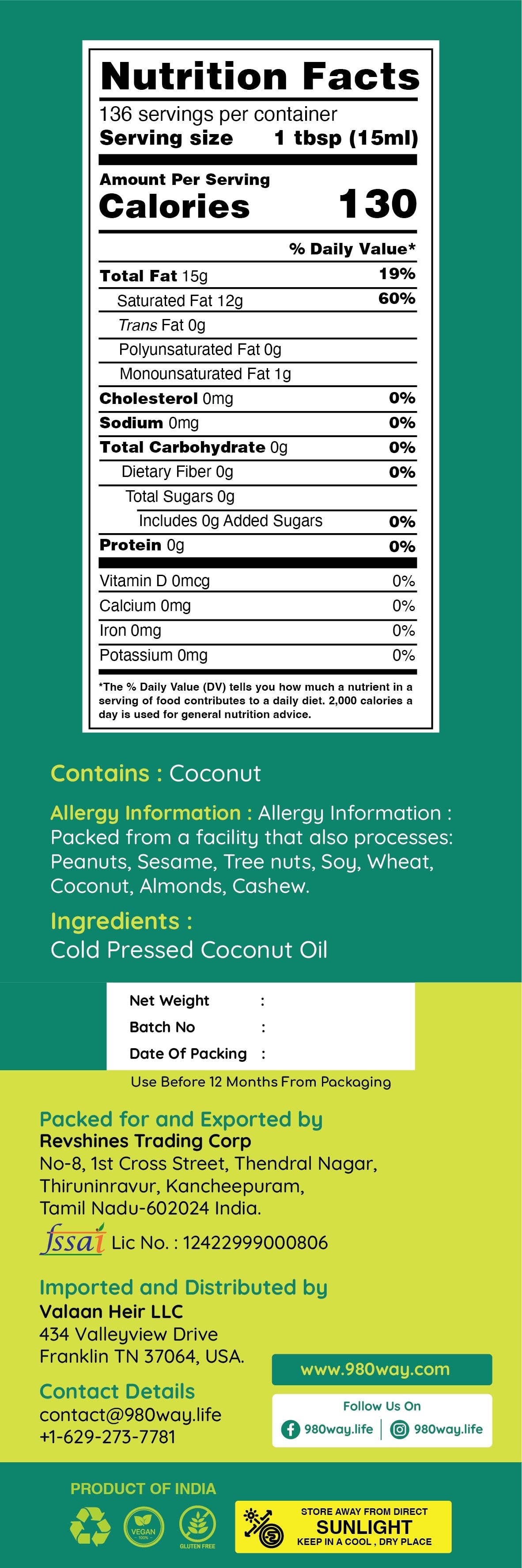 Cold Pressed Coconut Oil