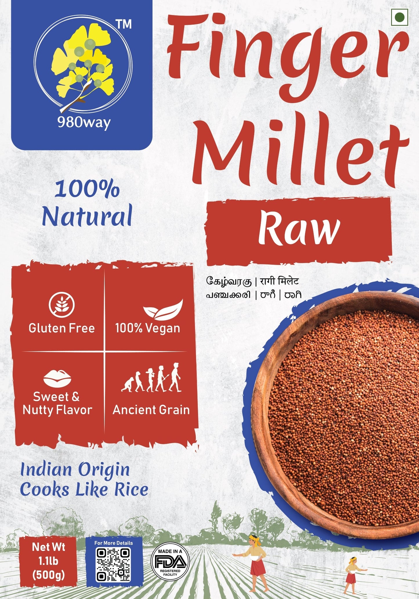 Finger (Ragi) Millet - 500 gms (1.1 lbs)