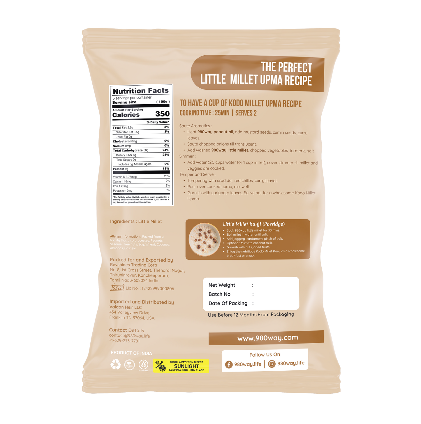 Little (Saamai) Millet - 500 gms (1.1 lbs)