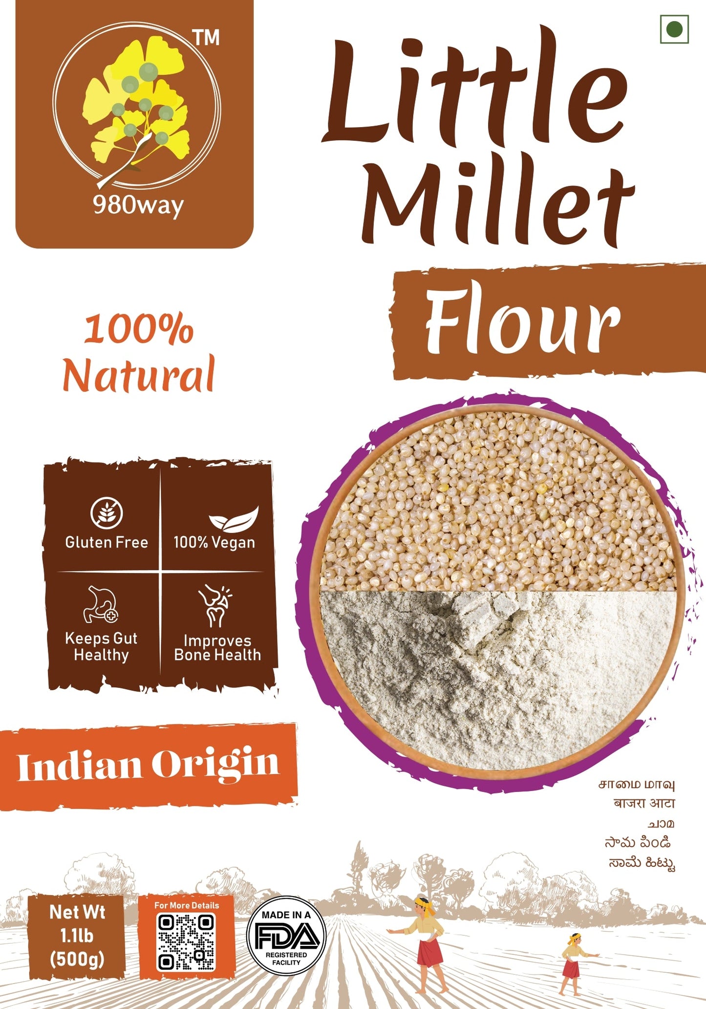 Little (Saamai) Millet Flour - 500 gms (1.1 lbs)