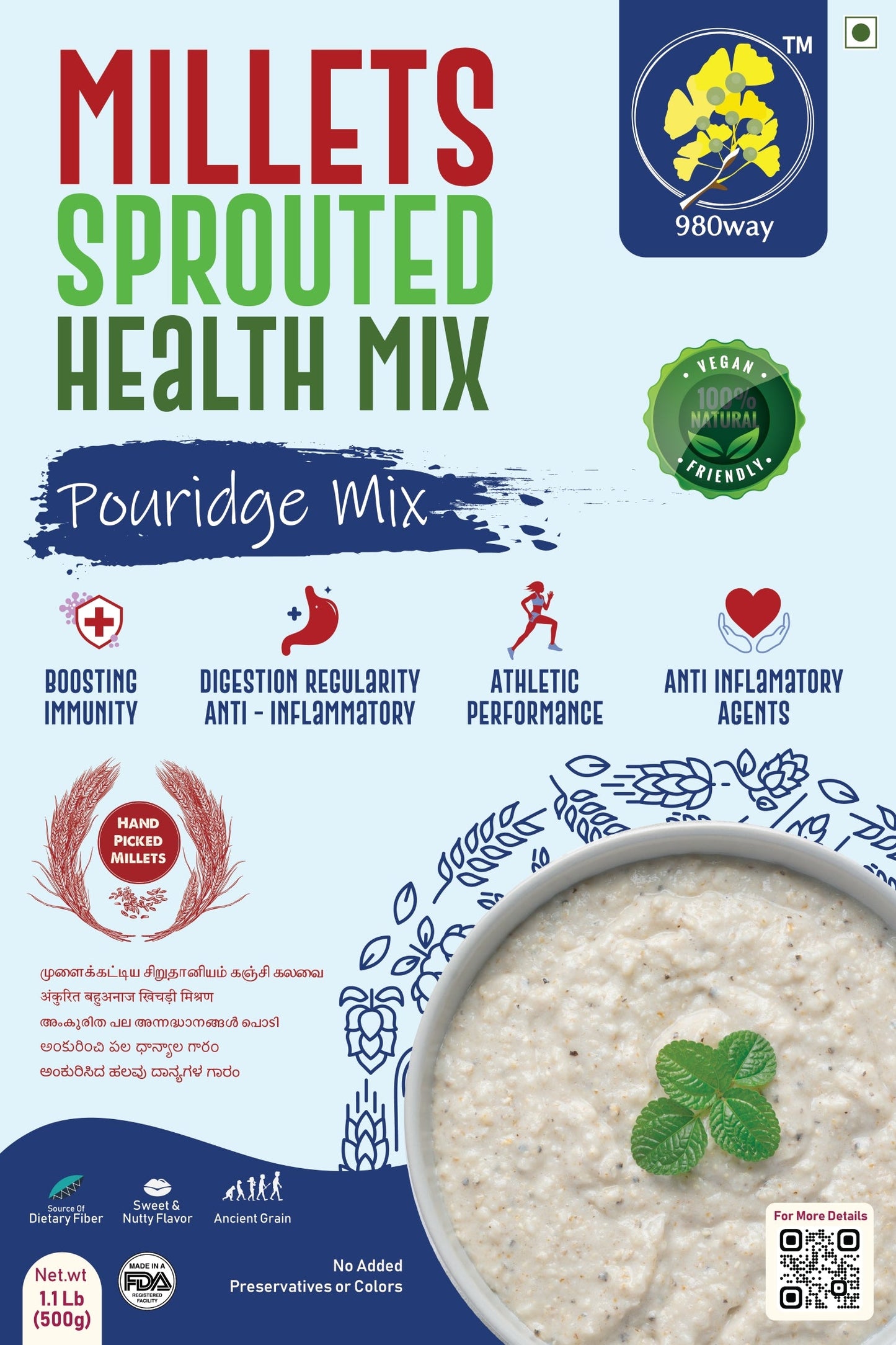 Millets Sprouted Health Mix - 500 gms (1.1 lbs)