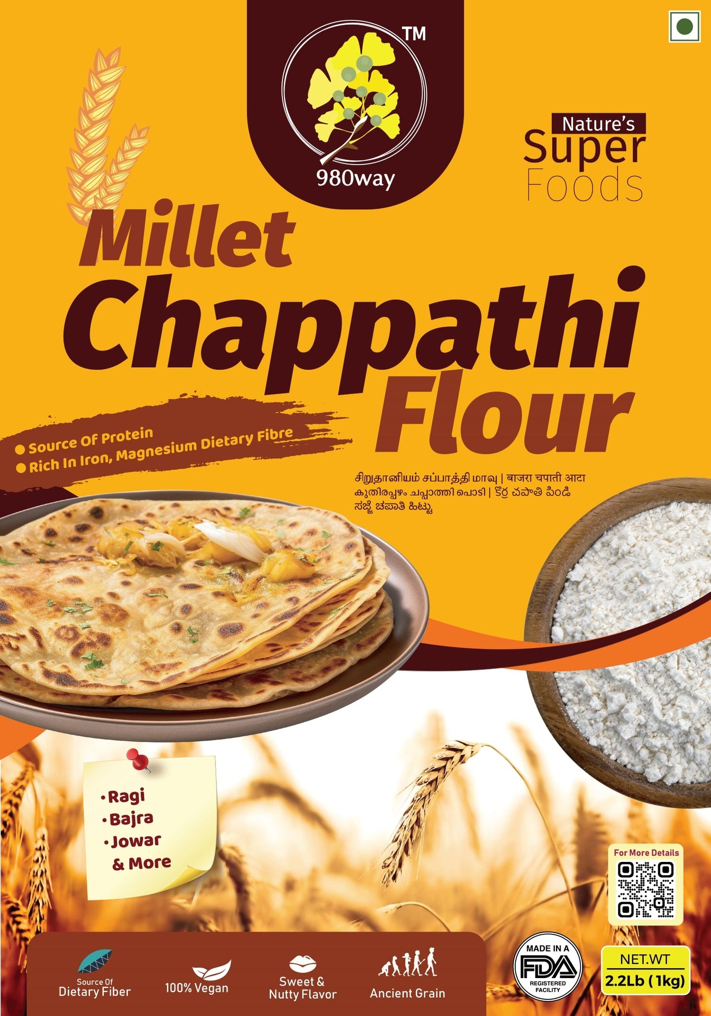 Mixed Millets Chapati Flour - 1000 gms (2.2 lbs)