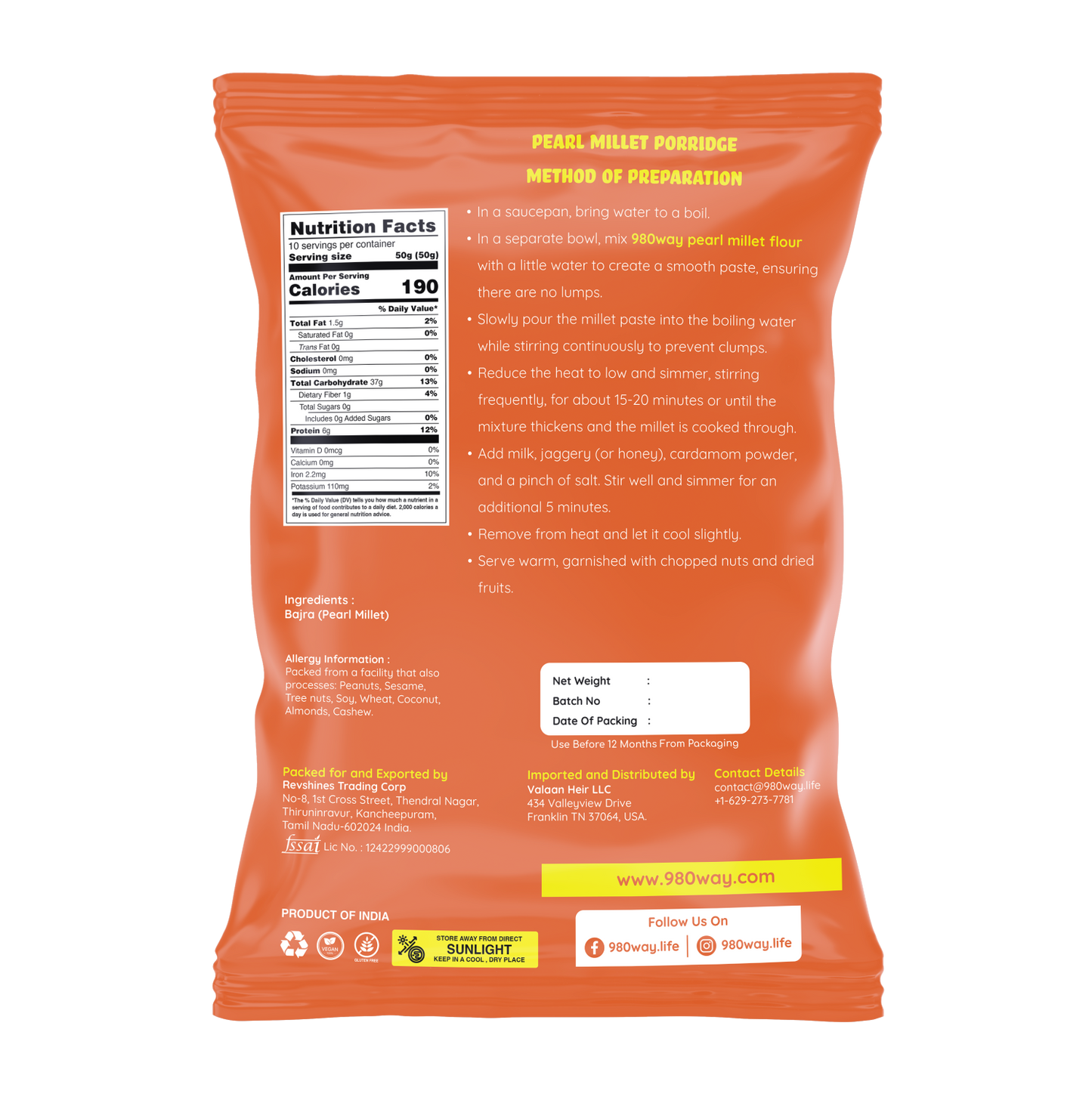 Pearl (Kambu) Millet Flour - 500 gms (1.1 lbs)